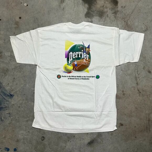 Vintage The Roland Garros French Open Wimbledon Perrier Promo Tennis T Shirt XL - Picture 1 of 6